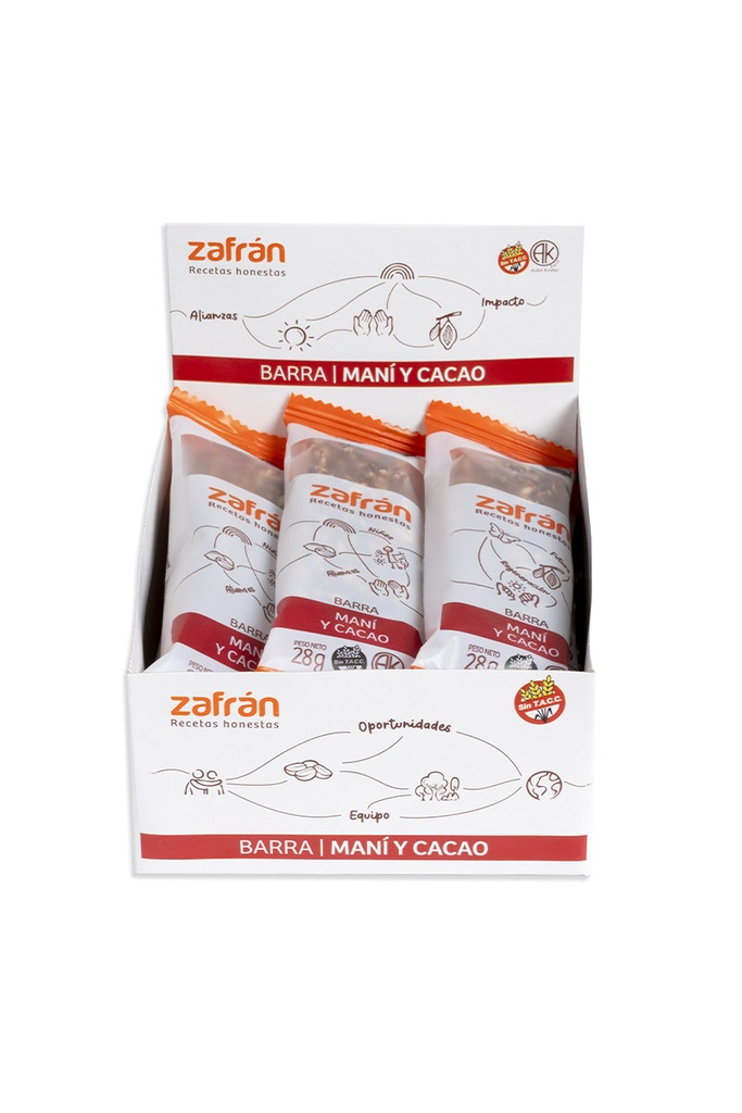 Zafran - Barritas de frutos secos maní y cacao (Display por 12 unidades de 28gr)