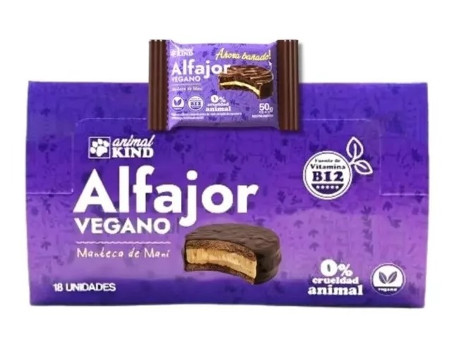 Animal Kind - Alfajor vegano con manteca de maní y cobertura de chocolate (display 18 unidades)