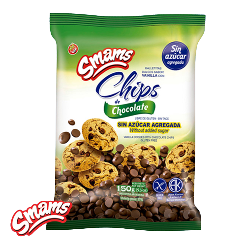 Smams - Galletitas chips de chocolate sin azúcar (150gr)