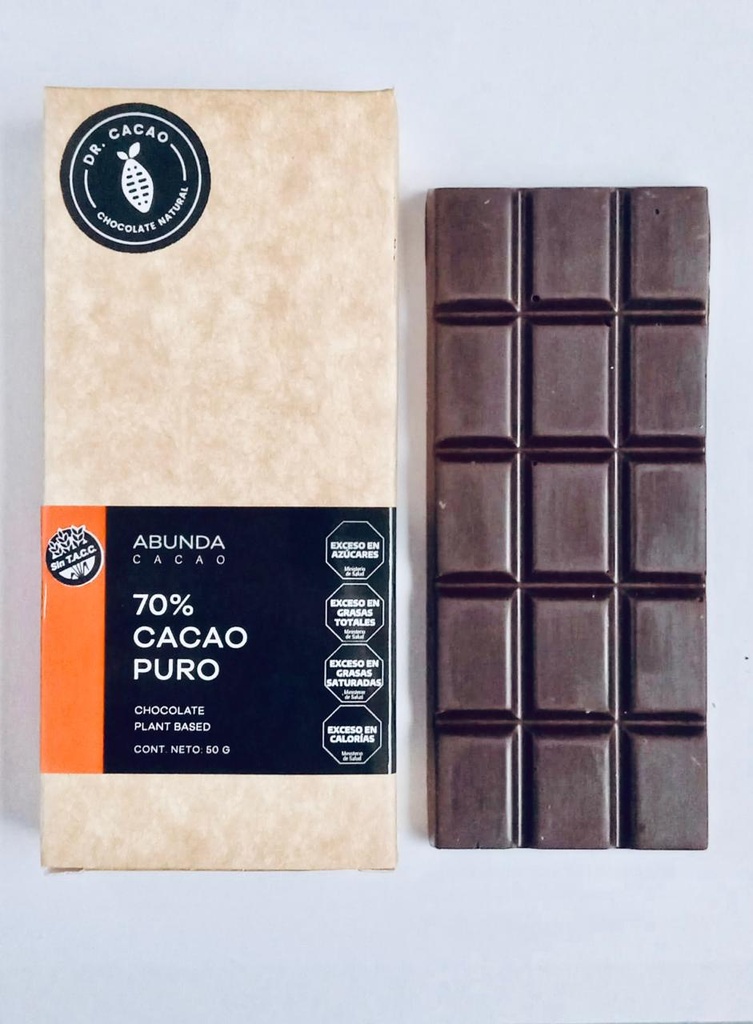 Dr Cacao - Abunda Chocolate macizo 70% puro cacao (50gr)