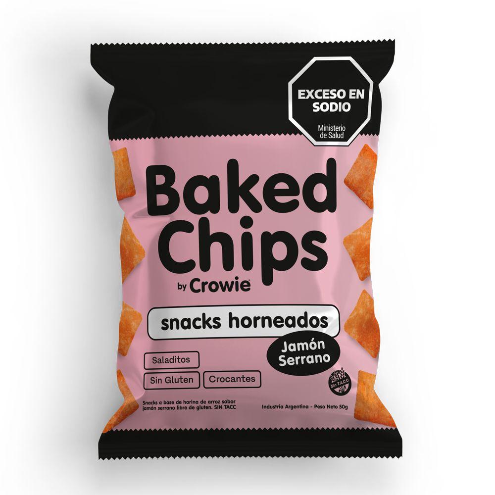 Crowie - Baked Chips - Snacks de arroz sabor Jamón Serrano ( 50 gr)