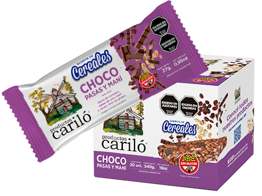 Carilo - Barritas de cereal de chocolate, pasas y maní (20 unidades)