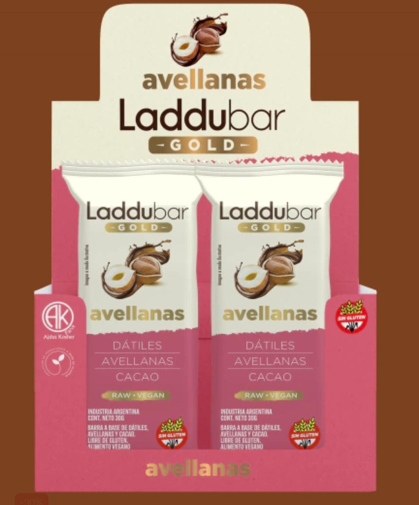 LadduBar - Barrita de Avellana, datiles y Cacao (caja 12 unidades)