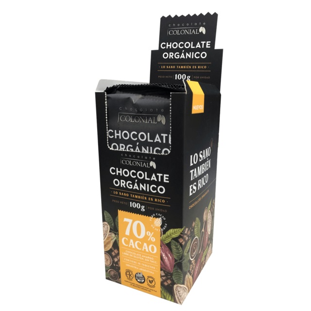 Colonial - Chocolate Negro Organico 70% cacao barra 100 gr (10 unidades)