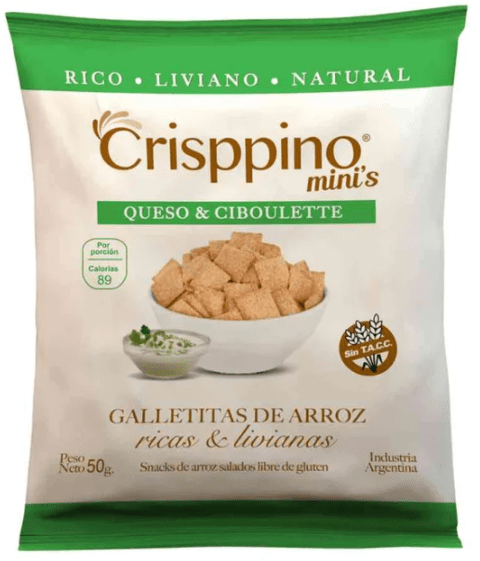 Crisppino - Snack de arroz sabor queso crema y ciboulette (50gr)