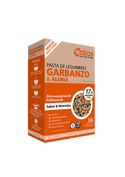 Wakas - Fusilli pastas de legumbres garbanzos alubia y chia (250gr)
