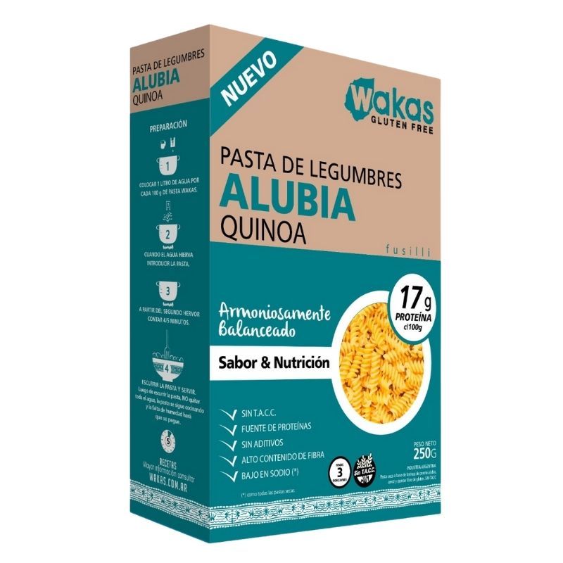 Wakas - Fusilli pastas de legumbres alubias y quinoa (250gr)