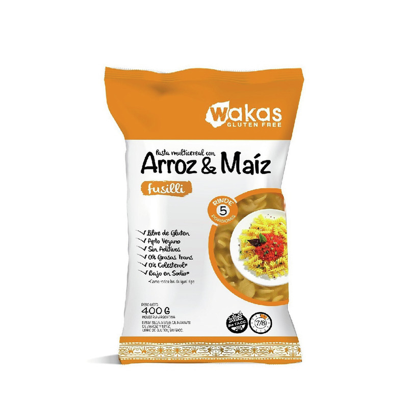 Wakas - Pastas fusili multicereal con maíz (400gr - bolsa)