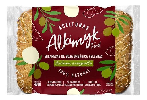 [ALKIM003] Alkimyk Food - Milanesas de soja rellenas de aceitunas y mozzarella (pack 4 unidades - 480 gr)