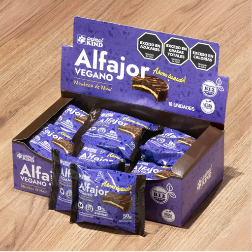 [ANIMA004] Animal Kind - Alfajor vegano con manteca de maní y cobertura de chocolate (display 18 unidades)