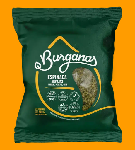 Burganas - Hamburguesas veganas sabor espinaca y arvejas(Pack 4 unidades - 400gr)