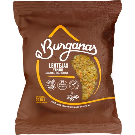 [BURGA007] Burganas - Hamburguesas veganas sabor lenteja y arroz yamaní (Pack 4 unidades - 400gr)