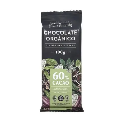 [COLON005] Colonial - Chocolate Negro Organico 60% Cacao Barra 100 gr (10 unidades)