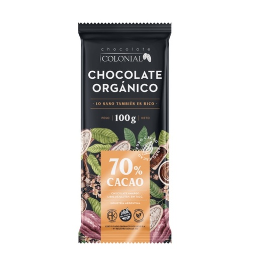 [COLON008] Colonial - Chocolate Negro Organico 70% Cacao Barra 100 gr