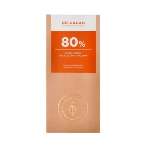[DRCAC013] Dr Cacao - Chocolate macizo 80% sin azúcar con xilitol (50gr) Pack 10 unidades