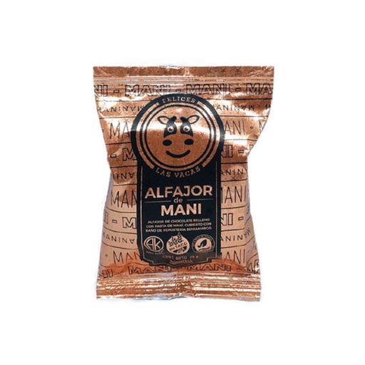 [FELIC010] Felices Las Vacas - Alfajor de chocolate relleno con maní (12 unidades de 75gr c/u)