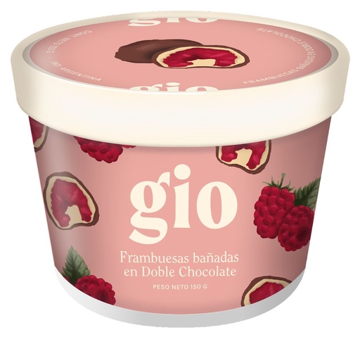 [GIO002] Gio - Frambuesa bañadas en doble chocolate (chocolate blanco y chocolate con leche - 160gr)