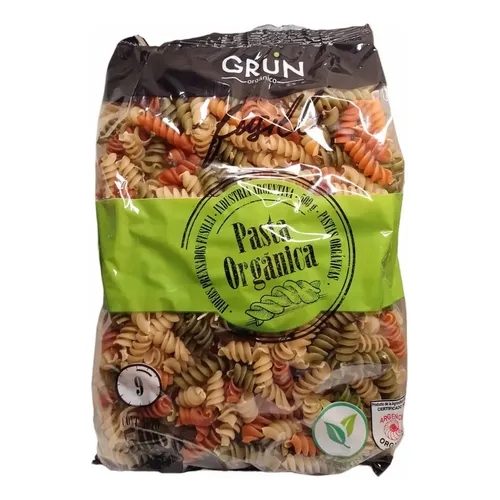 [GRUN009] Grun - Fideos orgánicos de harina blanca tirabuzón tricolor (500gr)