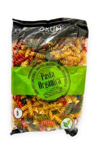 [GRUN009] Grun - Fideos orgánicos de harina blanca tirabuzón tricolor (500gr)