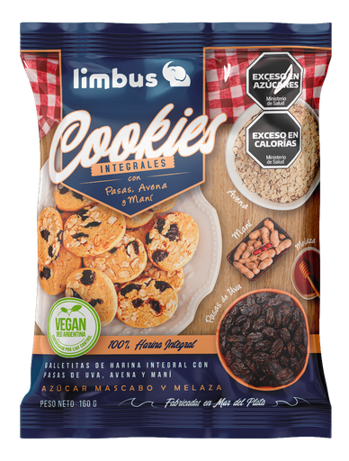 Limbo - Galletitas integrales Avena, Pasas de Uva y Maní (160gr)