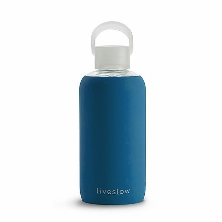Liveslow - Botellas vidrio y silicona libre de BPA color Azul 450 ml