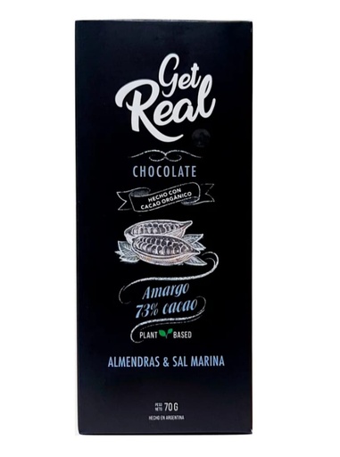 Get Real - Chocolate Amargo 73% con Almendras y Sal Marina (70gr)