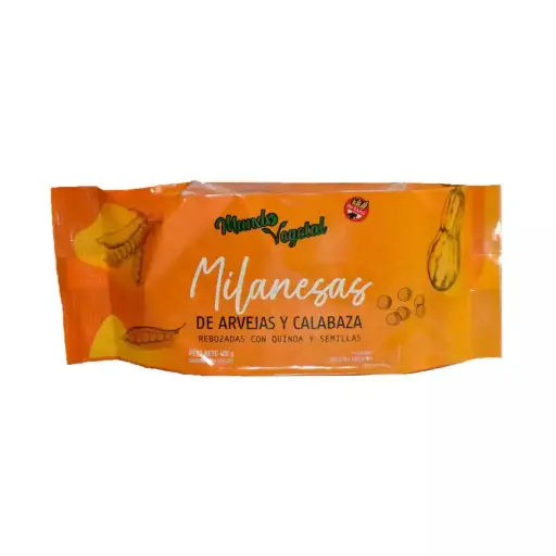 Mundo Vegetal - Milanesas de arveja sabor calabaza rebozadas con hojuleas de quinoa y semillas (pack 4 unidades - 400gr)