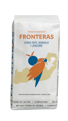 Fronteras - Yerba mate con jengibre y naranja (paquete x 500gr)