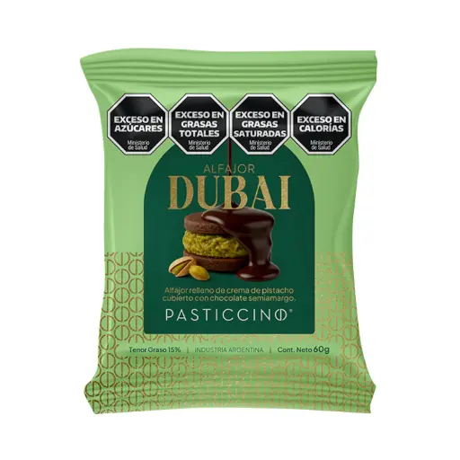 Pasticcino Alfajor Dubai crema de pistacho y chocolate amargo (display 12 unidades )