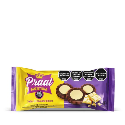 Praat Galletitas dulces Aventura de chocolate con mousse de chocolate blanco 85 gr 