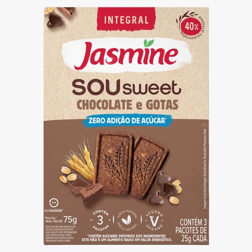 [JASMI003] Jasmine - Galletitas Sou Sweet zero azúcar de chocolate con gotas x 75 gr 