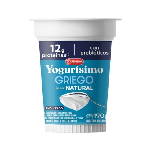 [LASER008]  Yogurisimo -Yogur Griego sabor Natural Endulzado x 190g 