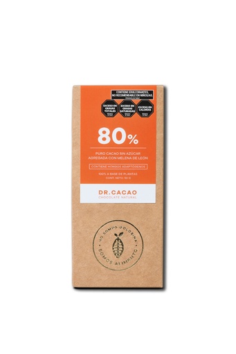 [DRCAC021] Dr Cacao - Chocolate macizo 80% sin azúcar agregada con Melena de Leon (50gr)