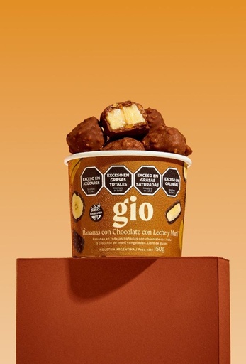 Gio - Bananas con chocolate con leche y mani (pote 160 gr) 