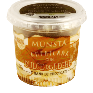 Munsta - Postre helado de americana con trozos de chocolate y salsa de dulce de leche (pote 130gr)