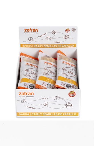 Zafran - Barritas de frutos secos caju y semillas de Zapallo (Display con 12 unidades de 28 gr)