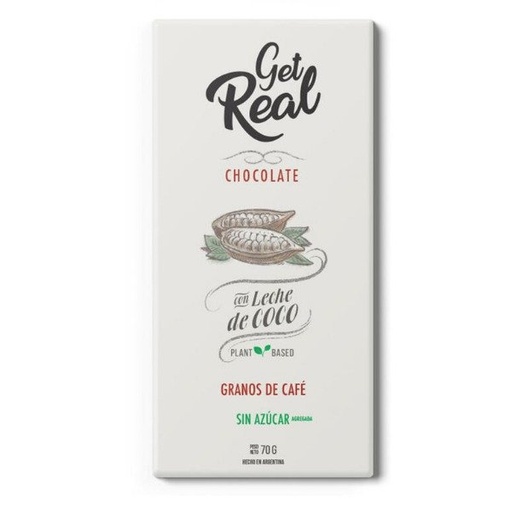 Get Real - Chocolate con leche de coco con granos de café (70gr)