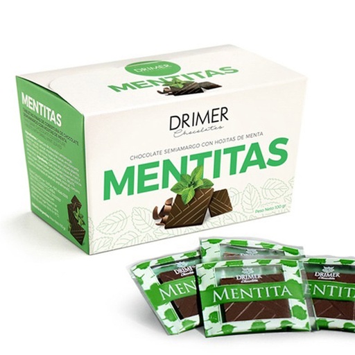 Drimer - Caja de Mentitas de Chocolate Semiamargo con Hojitas de Menta (20 unidades por caja) 100gr