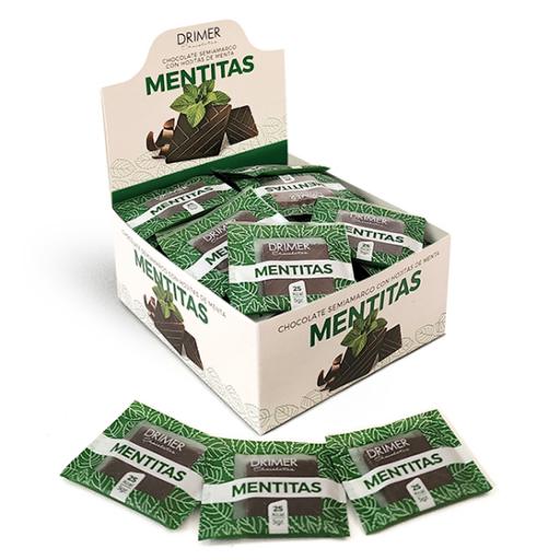 Drimer - Display tabletas de chocolate semiamargo con hojitas de menta (40 unidades por caja - 5 gr c/u)