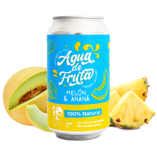 Sonder - Agua de frutas sabor melón y ananá (lata 354ml)