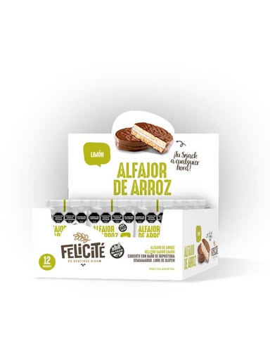 Felicité - Alfajor de arroz sabor limón (display de 12 unidades x 22gr c/u)