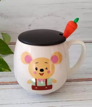 bazar Z - Set taza ceramica diseño koala con tapa + cucharita diseño zanahoria