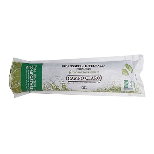 Campo claro - Fideos secos integrales fetuccini con espinaca (500gr)