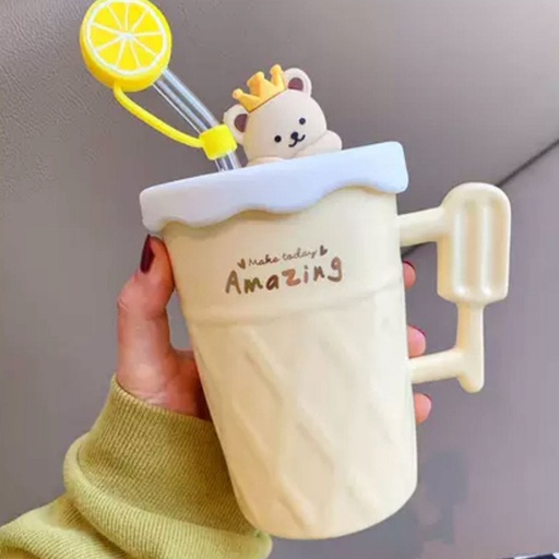 bazar Z - Taza ceramica + sorbete diseño amazing bear 450ml