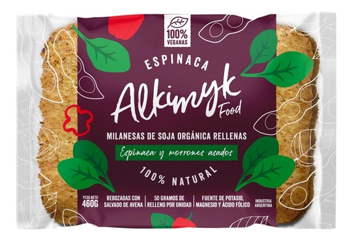 Alkimyk Food - Milanesas de soja rellenas de espinaca con morrones asados (pack 4 unidades - 480gr)