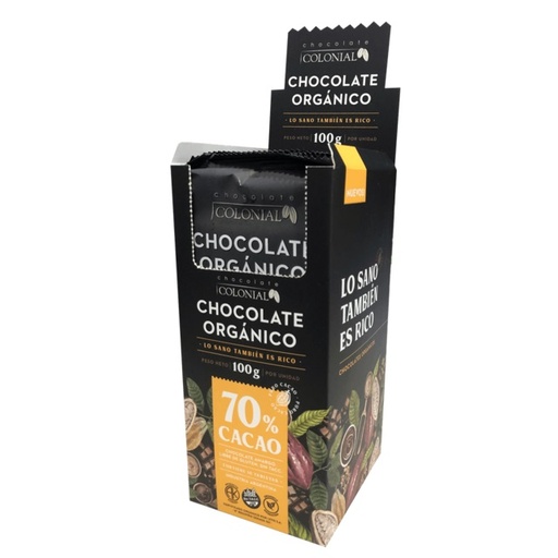 Colonial - Chocolate Negro Organico 70% cacao barra 100 gr (10 unidades)