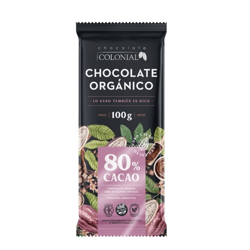 Colonial - Chocolate Negro Organico 80% Cacao Barra 100 gr