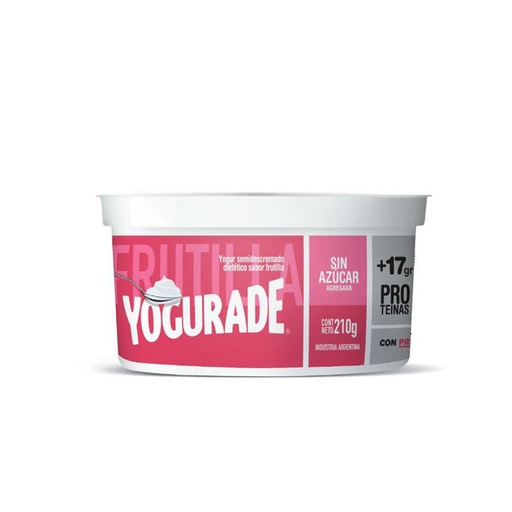 [YOGUR012] Yogurade - Yogur semidescremado con proteinas sabor frutilla (210gr)