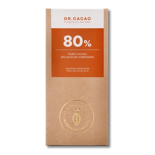 Dr Cacao - Chocolate macizo 80% sin azúcar con xilitol (50gr)