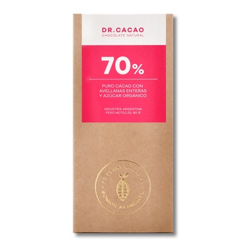 Dr Cacao - Chocolate relleno 70% con avellanas (50gr)